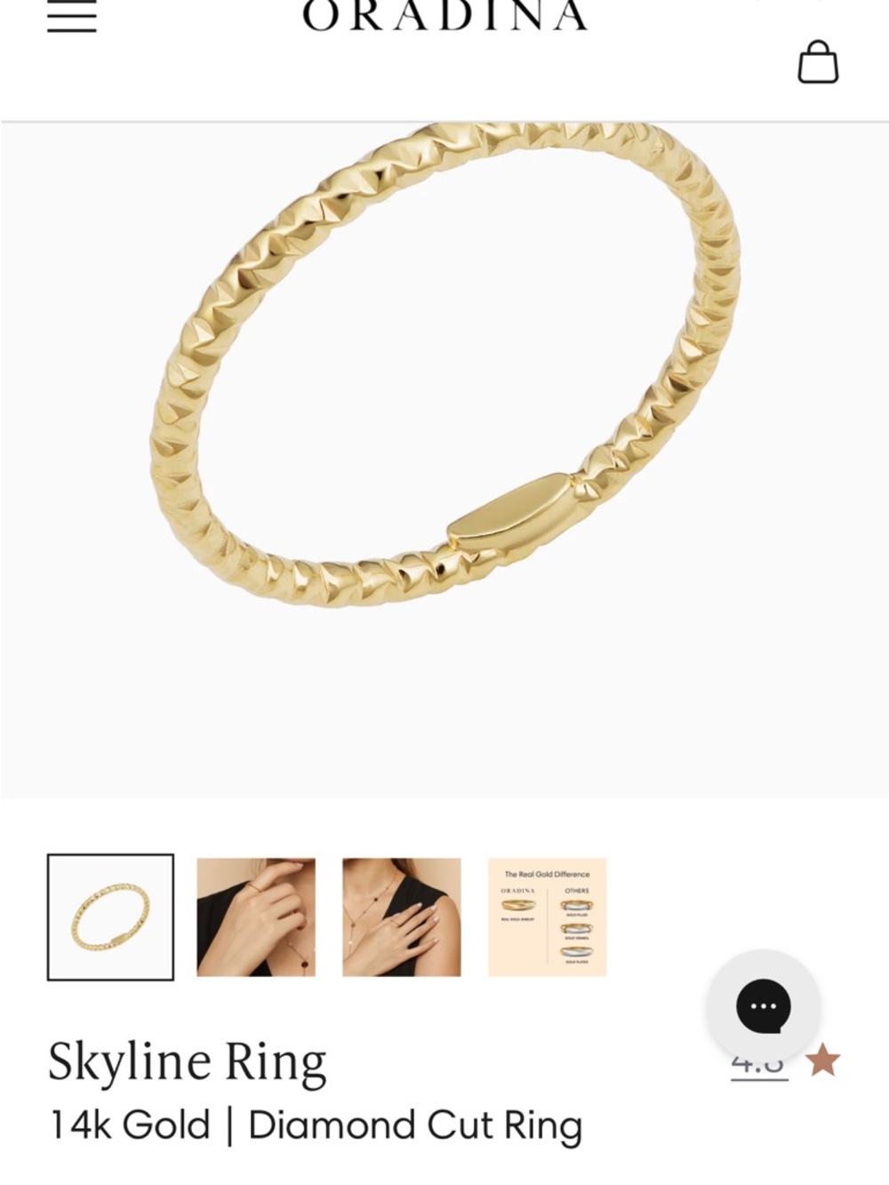 Oradina Skyline 14k Gold Diamond-Cut Ring - Gold